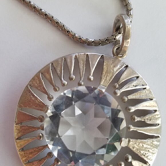 Sterling Silver Starburst Pendant Necklace with Twinkling CZ Diamond - Picture 1 of 7